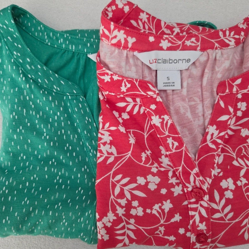 Liz Claiborne Sleeveless Blouse Lot of 2 Green Dotted Pink Floral Small